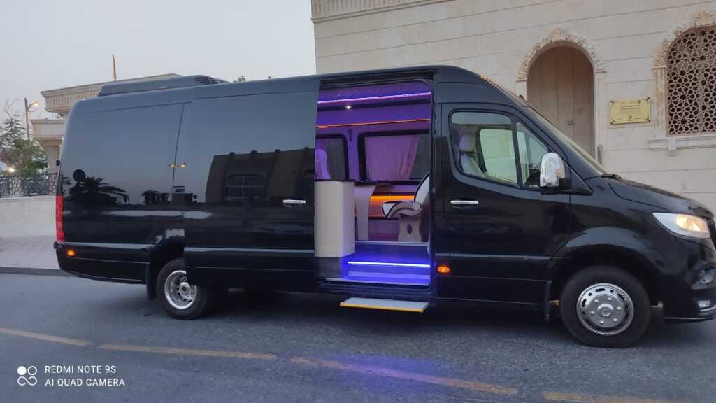 a black van with purple lights